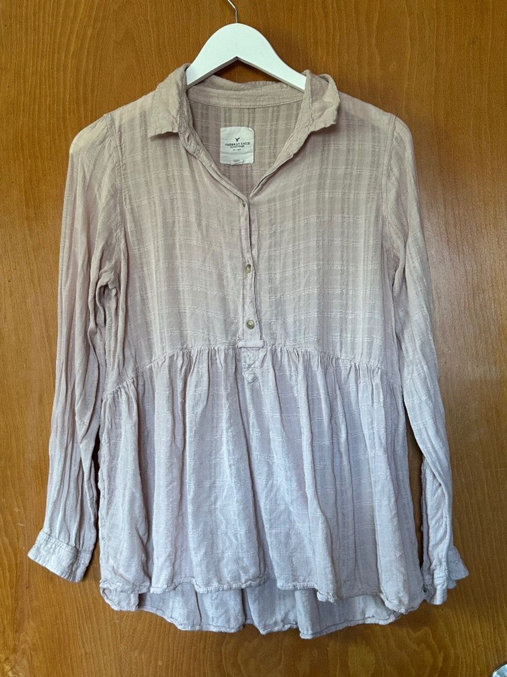 American Eagle Blush Plaid Peplum Blouse M
